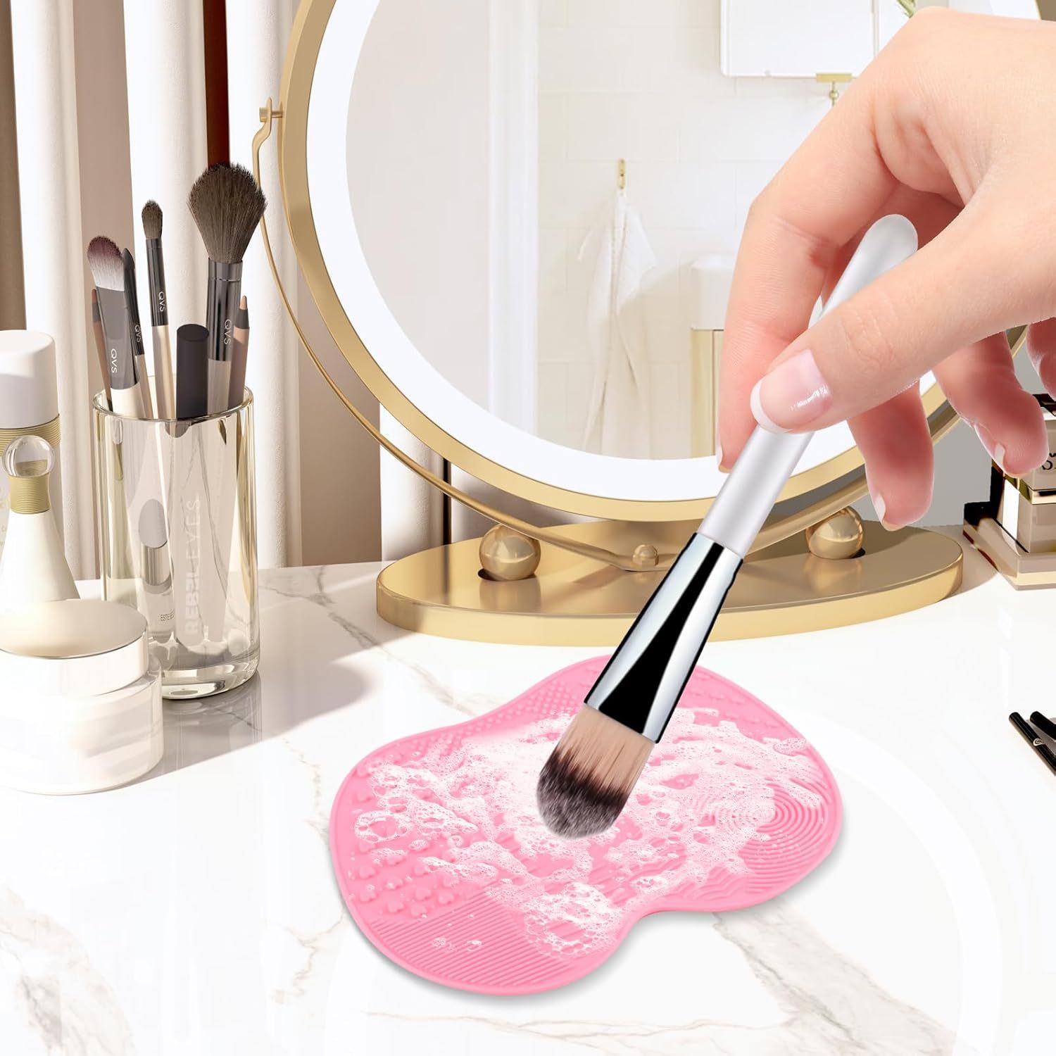 Makeup Brush Cleaner Mat With Suction Cups - Portable Washing Pad For Deep Cleaning Cosmetic Brushes